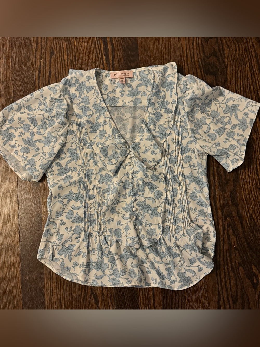Philosophy Republic Clothing XS Blue Floral Pintuck Ruffle Blouse